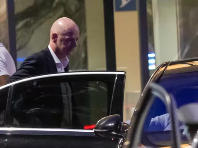 FIFA president Gianni Infantino leaves after attending a Women AFCON 2026 soccer match between Malawi and Zambia, in Rabat, Morocco, Wednesday, Aug. 5, 2026. (AP Photo)