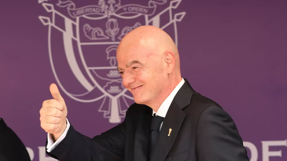 FIFA President Gianni Infantino arrives for the inauguration of Colombia's new president Abelardo de la Espriella in Cali, Colombia, Friday, Aug. 7, 2026. (AP Photo/Santiago Saldarriaga)