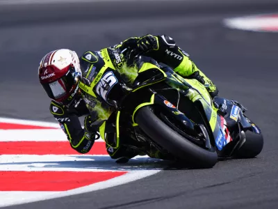 Raul Fernandez of SuperFile Trackhouse MotoGP Team during the British Grand Prix MotoGP 2026 in Towcester, England, Sunday, Aug. 9, 2026. (Bradley Collyer/PA via AP)