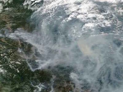 A satellite image shows smoke from wildfires in British Columbia, Canada August 9, 2026. NASA WORLDVIEW/Handout via REUTERS THIS IMAGE HAS BEEN SUPPLIED BY A THIRD PARTY. MANDATORY CREDIT.