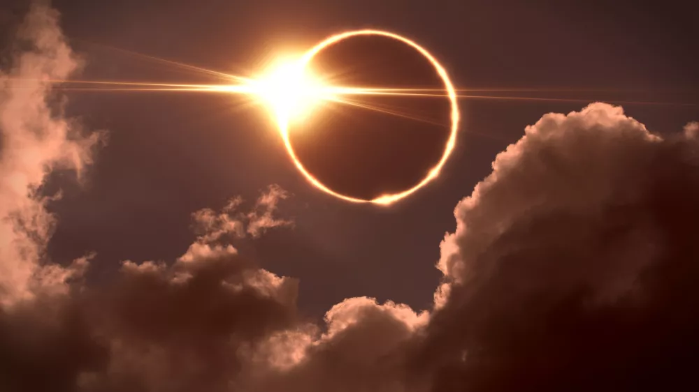 Total eclipse of the Sun. The moon covers the sun in a solar eclipse.