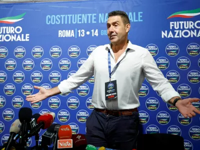 Former Italian general Roberto Vannacci gestures as he addresses a press conference at a national assembly of his far-right Futuro Nazionale party, in Rome, Italy, June 13, 2026. REUTERS/Remo Casilli