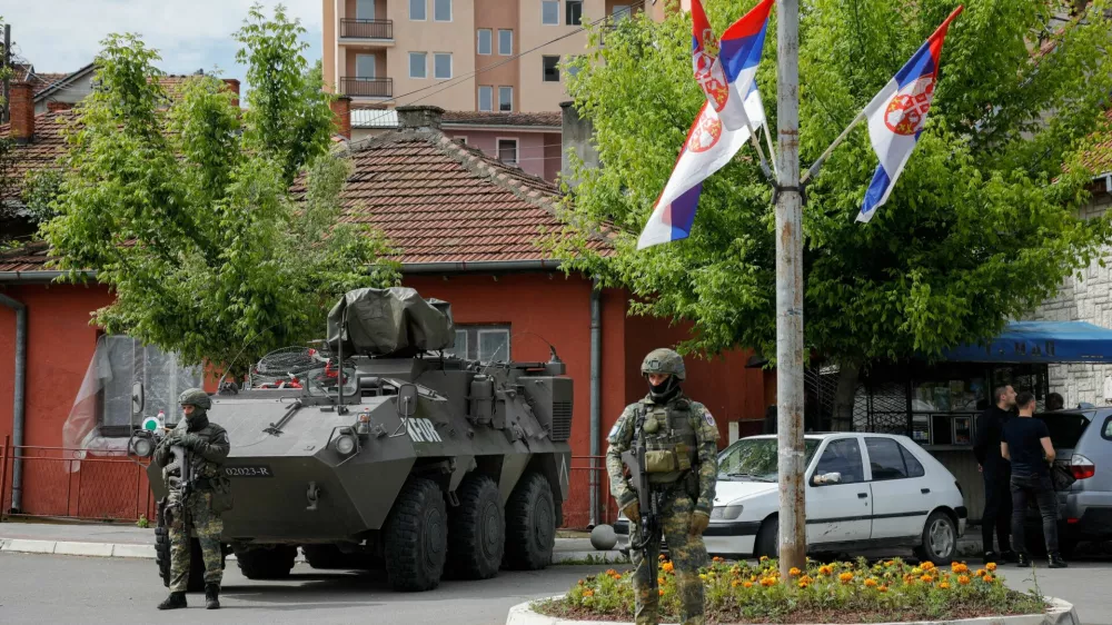 Austria members of the NATO-led Kosovo Force (KFOR) stand guard in Zvecan, Kosovo, June 2, 2023. REUTERS/Ognen Teofilovski