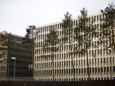 In this picture taken Thursday, April 30, 2015, the new headquarters of Germany's Federal Intelligence Agency, known by its acronym BND, is still under construction in Berlin, Germany. German public radio station rbb-Inforadio reports Wednesday, Nov. 11, 2015, that the country's foreign intelligence agency spied on the FBI and U.S. arms companies. (AP Photo/Markus Schreiber)