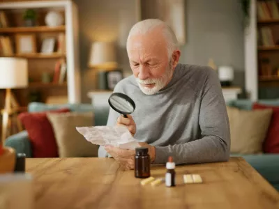 Senior man having difficulty reading medicine instructions at home due to vision problems / Foto: Stockphotodirectors