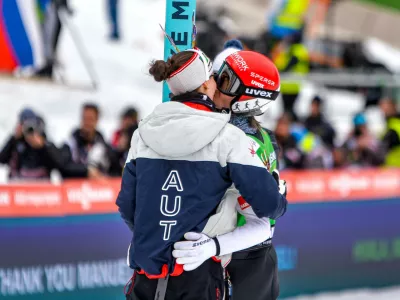 Planica 29.03.2026Skoki narciarskie. FIS Puchar Swiata w Lotach Narciarskich w Planicy. Sezon 2025/2026. Konkurs indywidualny mezczyzn --- Ski Jumping. FIS Ski Flying World Cup in Planica, Slovenia. Season 2025/2026. Men's individual competition. Person shown: Lisa Eder Manuel Fettner,Image: 1087205815, License: Rights-managed, Restrictions: *** World Rights Except Poland *** POLOUT, Model Release: no 
