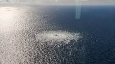 FILE PHOTO: Gas leak at Nord Stream 2 as seen from the Danish F-16 interceptor on Bornholm, Denmark September 27, 2022. Danish Defence Command/Forsvaret Ritzau Scanpix/via REUTERS  ATTENTION EDITORS - THIS IMAGE WAS PROVIDED BY A THIRD PARTY. DENMARK OUT. NO COMMERCIAL OR EDITORIAL SALES IN DENMARK./File Photo