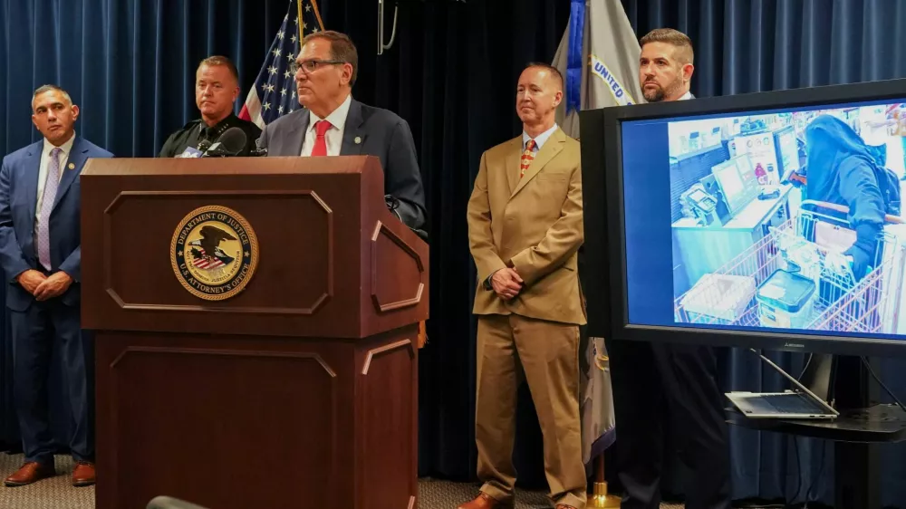 First Assistant U.S. Attorney John A. Sarcone III speaks during a press conference to announce the arrest of a woman accused of plotting to attack the New York State Capitol building in Albany, at the U.S. Courthouse in Albany, New York, U.S., August 20, 2026. According to a criminal complaint, Jessica Bowie, 35, allegedly pledged allegiance to ISIS and planned an attack on the Capitol building. REUTERS/Cindy Schultz