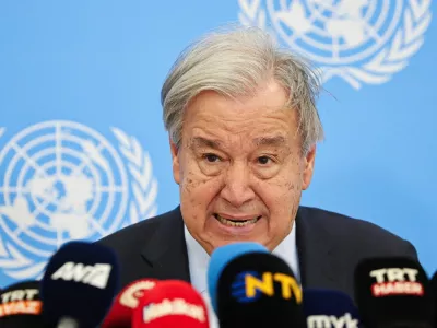 United Nations Secretary-General Antonio Guterres attends a press conference following a meeting with Cyprus President and Greek Cypriot leader Nikos Christodoulides and Turkish Cypriot leader Tufan Erhurman at a U.N. compound in the Nicosia airport area, inside the United Nations-controlled buffer zone in the divided capital of Nicosia, Cyprus, July&nbsp;29, 2026. REUTERS/Yiannis Kourtoglou