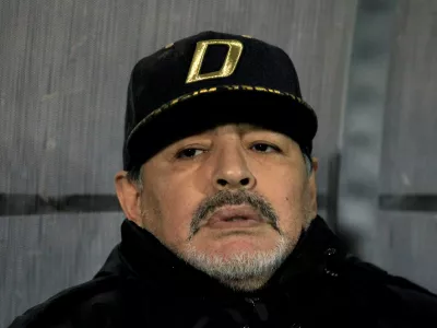 FILE PHOTO: Soccer Football - Ascenso MX - Semifinals Second Leg- F.C. Juarez v Dorados - Benito Juarez Stadium, Ciudad Juarez, Mexico - November 24, 2018. Dorados coach Diego Maradona looks on. REUTERS/Jose Luis Gonzalez/File Photo