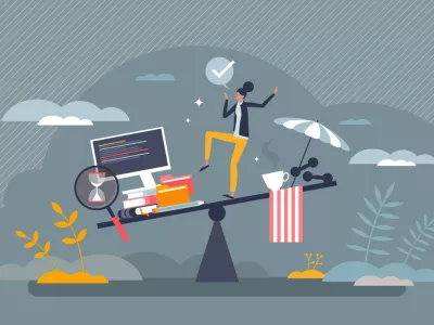 Flexible work schedule and effective time management tiny person concept. Balance with professional career and job tasks vs leisure and relaxation vector illustration. Flex business hours strategy. / Foto: Vectormine Getty Images