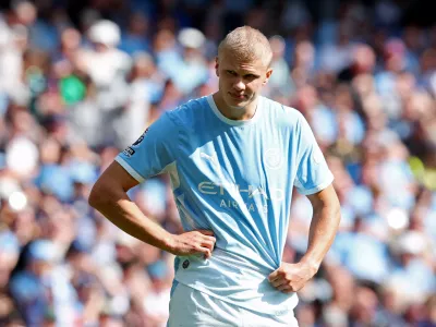Soccer Football - Premier League - Manchester City v AFC Bournemouth - Etihad Stadium, Manchester, Britain - August 23, 2026 Manchester City's Erling Haaland reacts REUTERS/Chris Radburn EDITORIAL USE ONLY. NO USE WITH UNAUTHORIZED AUDIO, VIDEO, DATA, FIXTURE LISTS, CLUB/LEAGUE LOGOS OR 'LIVE' SERVICES. ONLINE IN-MATCH USE LIMITED TO 120 IMAGES, NO VIDEO EMULATION. NO USE IN BETTING, GAMES OR SINGLE CLUB/LEAGUE/PLAYER PUBLICATIONS. PLEASE CONTACT YOUR ACCOUNT REPRESENTATIVE FOR FURTHER DETAILS..
