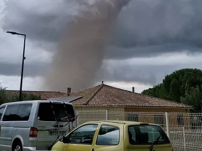 A large tornado moves through Verzeille, France, August 24, 2026, in this screen grab obtained from a social media video. DENIS MARECHAL/via REUTERS THIS IMAGE HAS BEEN SUPPLIED BY A THIRD PARTY. MANDATORY CREDIT. NO RESALES. NO ARCHIVES. Verification: -Location verified by houses, road layout, utility poles and trees that matched archive and satellite imagery -Coordinates: 43.12398050745493, 2.325234124258081 -French meteorological administration issued an alert for thunderstorms in Aude department -Date verified by original file metadata