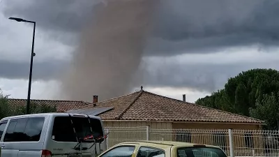 A large tornado moves through Verzeille, France, August 24, 2026, in this screen grab obtained from a social media video. DENIS MARECHAL/via REUTERS THIS IMAGE HAS BEEN SUPPLIED BY A THIRD PARTY. MANDATORY CREDIT. NO RESALES. NO ARCHIVES. Verification: -Location verified by houses, road layout, utility poles and trees that matched archive and satellite imagery -Coordinates: 43.12398050745493, 2.325234124258081 -French meteorological administration issued an alert for thunderstorms in Aude department -Date verified by original file metadata