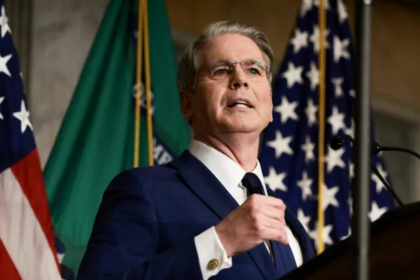 FILE PHOTO: U.S. Treasury Secretary Scott Bessent speaks during a press conference to outline further sanctions against Iran, at the Treasury Department in Washington, D.C., U.S., August 24, 2026. REUTERS/Evelyn Hockstein/File Photo