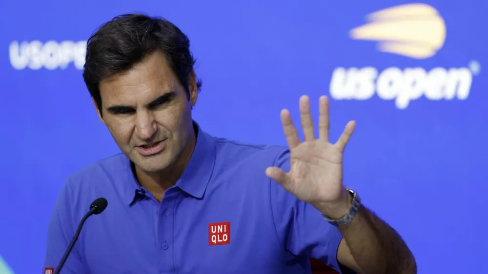 Tennis - U.S. Open - Flushing Meadows, New York, United States - August 24, 2026 Former player Roger Federer during the press conference REUTERS/Eduardo Munoz