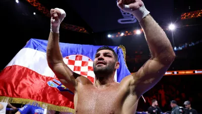 Boxing - Moses Itauma v Filip Hrgovic - IBF World Heavyweight Title - O2 Arena, London, Britain - August 29, 2026 Filip Hrgovic celebrates winning the IBF World Heavyweight Title against Moses Itauma Action Images via Reuters/Peter Cziborra