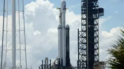 A SpaceX Falcon Heavy rocket is prepared for launch with NASA's Nancy Grace Roman Space Telescope aboard at the Kennedy Space Center in Cape Canaveral, Florida, U.S., August 29, 2026.  REUTERS/Joe Skipper