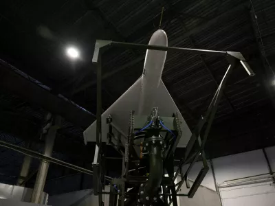 FILE PHOTO: A Polish-designed and made Shahed-type Hornet drone is placed on a launcher at the production facility in Sochaczew, Poland, July 9, 2026. REUTERS/Kuba Stezycki