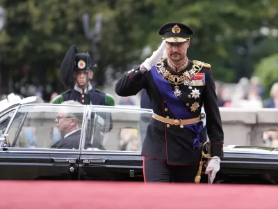 King Haakon VIII arrives at the Storting, in Oslo, Tuesday, Sept. 1, 2026, to take the oath in accordance with the Constitution. By taking the oath, the King promises and swears to govern Norway in accordance with the country's constitution and laws. (Javad Parsa/POOL photo via AP)