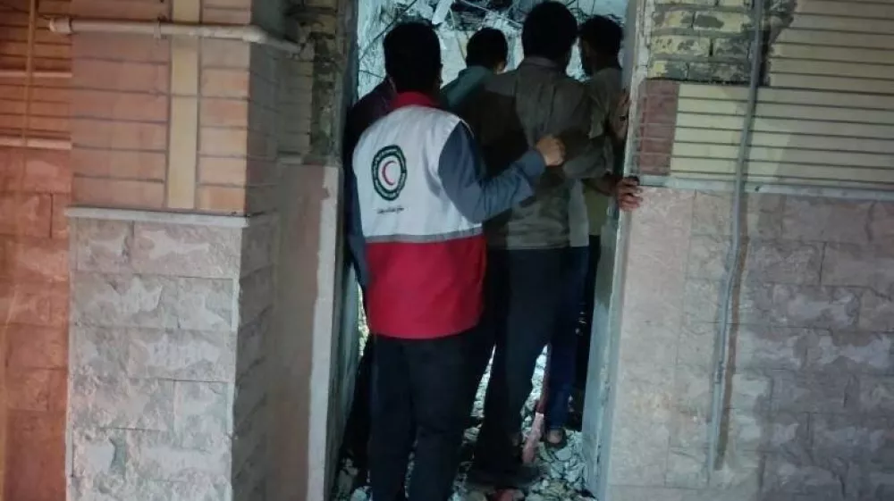 People survey damage at the site in the aftermath of a reported attack in Kuhistik, Sirik, Iran, September 1, 2026.  Iranian Red Crescent Society/Handout via REUTERS  THIS IMAGE HAS BEEN SUPPLIED BY A THIRD PARTY. NO RESALES. NO ARCHIVES. MANDATORY CREDIT.  VERIFICATION: - Building that matched corroborating eyewitness video and the road layout and electric tower nearby matched the archive and satellite imagery of the area. - Iranian media said telecommunications infrastructure and residential area were damaged after an attack on September 1. - No old results were found posted online before September 1.