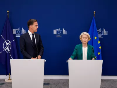 European Commission President Ursula von der Leyen and NATO Secretary General Mark Rutte hold a press conference in Brussels, Belgium, September 2, 2026. REUTERS/Geert Vanden Wijngaert