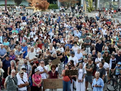 (VIDEO in FOTO) Protivladni protest: za odstop Mijiča in trojni "ne" na referendumu