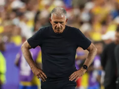 Soccer Football - FIFA World Cup 2026 - Round of 32 - Colombia v Ghana - Kansas City Stadium, Kansas City, Missouri, U.S. - July 3, 2026 Ghana coach Carlos Queiroz looks dejected REUTERS/Siphiwe Sibeko