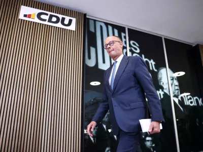 German Chancellor and Christian Democratic Union (CDU) party leader Friedrich Merz arrives for a press conference, the day after the Saxony-Anhalt state elections, in Berlin, Germany, September 7, 2026. REUTERS/Nadja Wohlleben