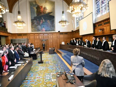 THE HAGUE, NETHERLANDS - MAY 17: A general view of the International Court of Justice (ICJ) before the hearing of Israeli delegation to defend in the in the two-day hearing at the International Court of Justice (ICJ) upon the request of South Africa's urgent appeal in the Hague, the Netherlands on May 17, 2024. South Africa took Israel to the International Court of Justice in late 2023, accusing it of genocide in Gaza. Dursun Aydemir / AnadoluNo Use USA No use UK No use Canada No use France No use Japan No use Italy No use Australia No use Spain No use Belgium No use Korea No use South Africa No use Hong Kong No use New Zealand No use Turkey