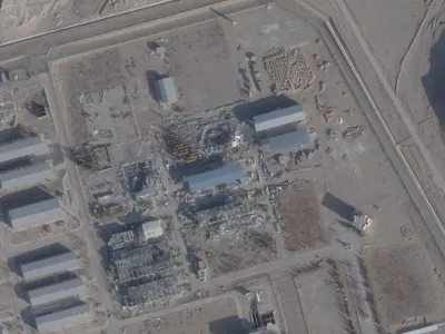 FILE PHOTO: A satellite image taken on February 1, 2026, shows a new roof over a previously destroyed building at Isfahan nuclear site, Iran.  2026 PLANET LABS PBC/Handout via REUTERS THIS IMAGE HAS BEEN SUPPLIED BY A THIRD PARTY. MANDATORY CREDIT./File Photo
