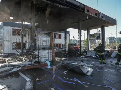 Firefighters work at a site of a gas station hit by a Russian drone strike, amid Russia's attack on Ukraine, in Kyiv, Ukraine September 10, 2026. REUTERS/Alina Smutko