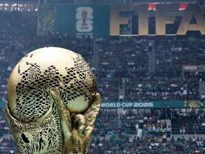 Soccer Football - FIFA World Cup 2026 - Group A - Mexico v South Africa - Estadio Azteca, Mexico City, Mexico - June 11, 2026 General view of a replica World Cup trophy during the opening ceremony before the match REUTERS/Kai Pfaffenbach