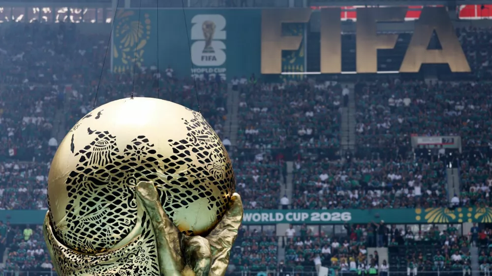 Soccer Football - FIFA World Cup 2026 - Group A - Mexico v South Africa - Estadio Azteca, Mexico City, Mexico - June 11, 2026 General view of a replica World Cup trophy during the opening ceremony before the match REUTERS/Kai Pfaffenbach