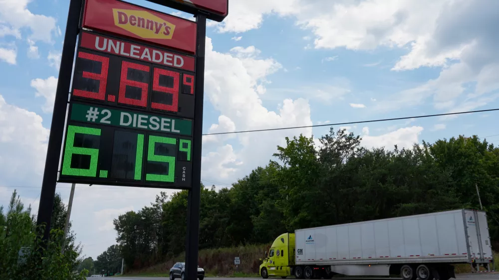 FILE - Fuel prices are displayed outside a truck stop Friday, Sept. 4, 2026, in Fairview, Tenn. (AP Photo/George Walker IV, File)