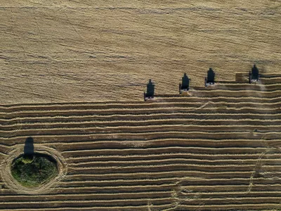 A drone view of combines harvesting wheat in a field in the Krasnoyarsk Region, Russia, September 9, 2026. REUTERS/Vladislav Nekrasov  TPX IMAGES OF THE DAY / Foto: Vladislav Nekrasov