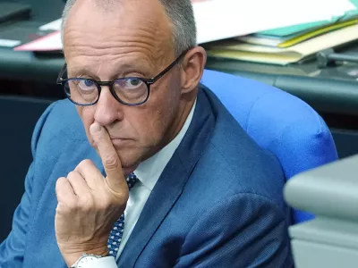 German Chancellor Friedrich Merz looks on during the general debate, as part of the budget deliberations in the Bundestag, in Berlin, Wednesday Sept. 9, 2026 (Kay Nietfeld/dpa via AP)