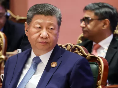 Chinese President Xi Jinping attends the BRICS Summit in New Delhi, India, Saturday, Sept. 12, 2026. (Alexander Kazakov, Sputnik, Kremlin/Pool Photo via AP)