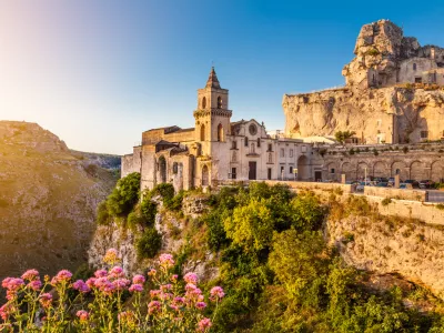 Ancient town of Matera (Sassi di Matera) at sunrise, Basilicata, southern Italy.