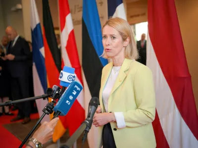 European Commission Vice-President Kaja Kallas speaks to the media at the Arktikum science centre during the European Arctic Summit, in Rovaniemi, Finland, on September 14, 2026. Lehtikuva/Jouni Porsanger via REUTERS   ATTENTION EDITORS - THIS IMAGE WAS PROVIDED BY A THIRD PARTY. NO THIRD PARTY SALES. NOT FOR USE BY REUTERS THIRD PARTY DISTRIBUTORS. FINLAND OUT. NO COMMERCIAL OR EDITORIAL SALES IN FINLAND.
