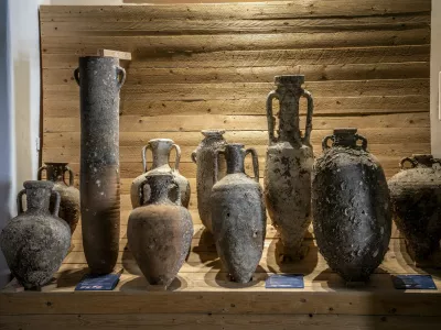Phoenician amphorae from ancient Rome and Greece, recovered from the Strait of Sicily, Museum of the Dancing Satyr, Mazara del Vallo, Trapani, Sicily, Italy