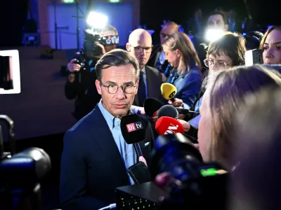 Moderates party leader Ulf Kristersson speaks during an interview during the Moderates' election night watch party in central Stockholm, Sweden, September 14, 2026. Christine Olsson/TT News Agency/via REUTERS   ATTENTION EDITORS - THIS IMAGE WAS PROVIDED BY A THIRD PARTY. SWEDEN OUT. NO COMMERCIAL OR EDITORIAL SALES IN SWEDEN. NO RESALES. NO ARCHIVES