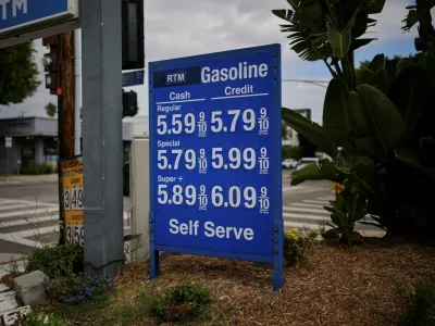 Gas prices are listed at a service station in Los Angeles, California, U.S., September 16, 2026. REUTERS/Daniel Cole