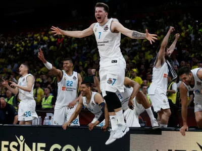 Basketball - Euroleague Final Four Final - Real Madrid vs Fenerbahce Dogus Istanbul - Stark Arena, Belgrade, Serbia - May 20, 2018  Real Madrid's Luka Doncic celebrates  REUTERS/Alkis Konstantinidis