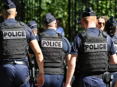 Paris, France-08 05 2024: Police patrol on a street in Paris, France.