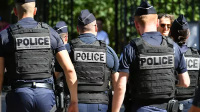 Paris, France-08 05 2024: Police patrol on a street in Paris, France.