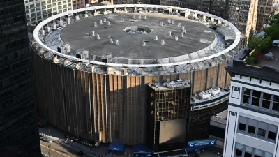 Aerial view of Madison Square Garden ahead of a reported wedding between singer Taylor Swift and National Football League player Travis Kelce on Thursday, July 2, 2026, in New York. (Photo by Evan Agostini/Invision/AP)
