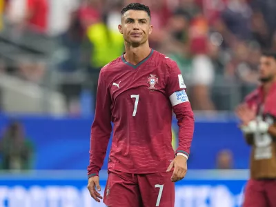 FILE - Portugal's Cristiano Ronaldo leaves the pitch after the World Cup round of 16 soccer match between Portugal and Spain in Arlington, Texas, near Dallas, Monday, July 6, 2026. (AP Photo/Julio Cortez, file)