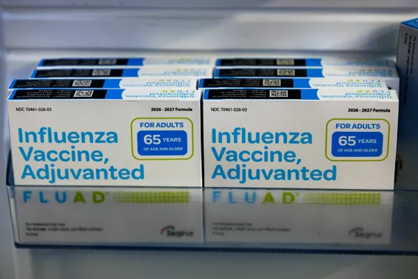 An illustration photo shows a box of FLUAD TRIVALENT (Influenza Vaccine, Adjuvanted) vaccines taken in Schwenksville, Pennsylvania, US September 18, 2026. REUTERS/Hannah Beier
