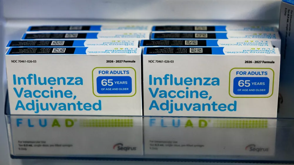 An illustration photo shows a box of FLUAD TRIVALENT (Influenza Vaccine, Adjuvanted) vaccines taken in Schwenksville, Pennsylvania, US September 18, 2026. REUTERS/Hannah Beier
